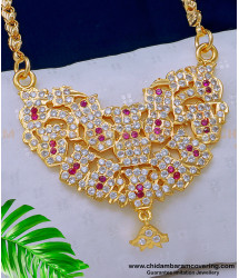 DLR154 - Latest Gold Design First Quality Impon Stone Big Pendant Chain Buy Online