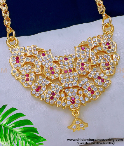 DLR154 - Latest Gold Design First Quality Impon Stone Big Pendant Chain Buy Online