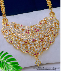 DLR156 - Bridal Wear Impon White and Ruby Stone Fish Model Big Pendant with Flower Design Chain 