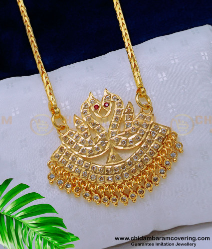 DLR163 - Traditional Impon Jewellery Swan Design Pendant with Long Chain for Ladies