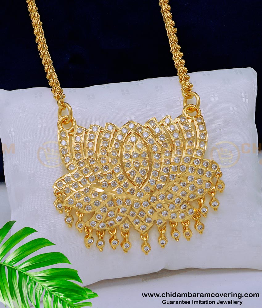 impon dollar chain, impon pendant chain, lotus pendant, chidambaram gold covering jewellery, pure impon jewellery, one gram gold jewellery,