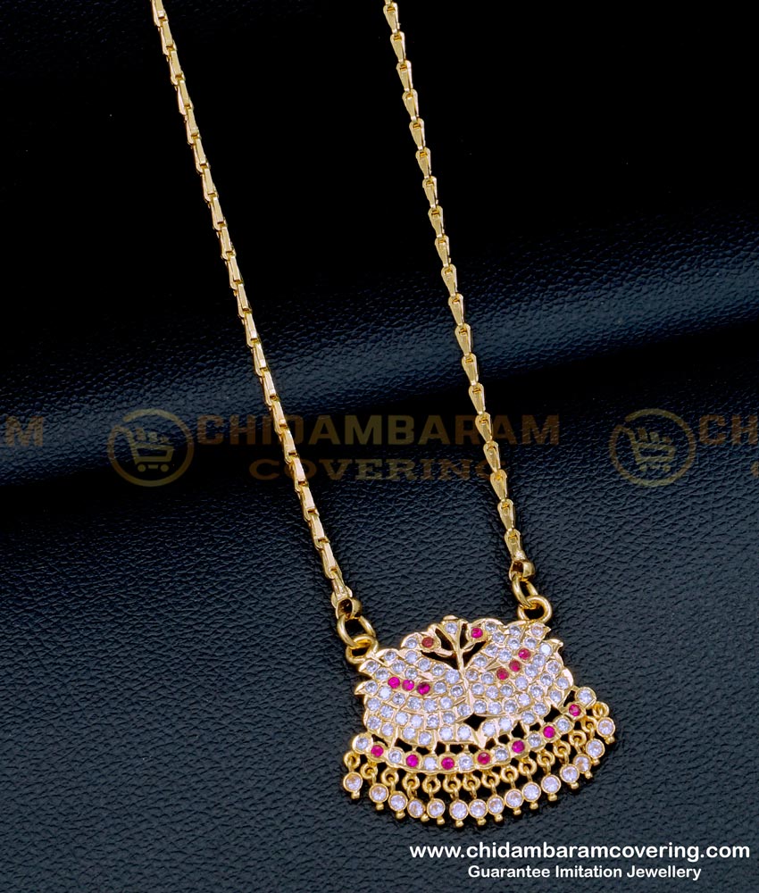 Attractive White and Pink Stone Women Impon Swan Dollar Chain
