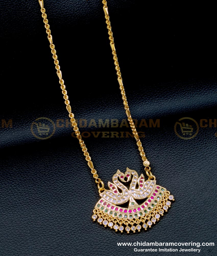 Impon Swan Dollar Chain Gold Design with Multi Stone
