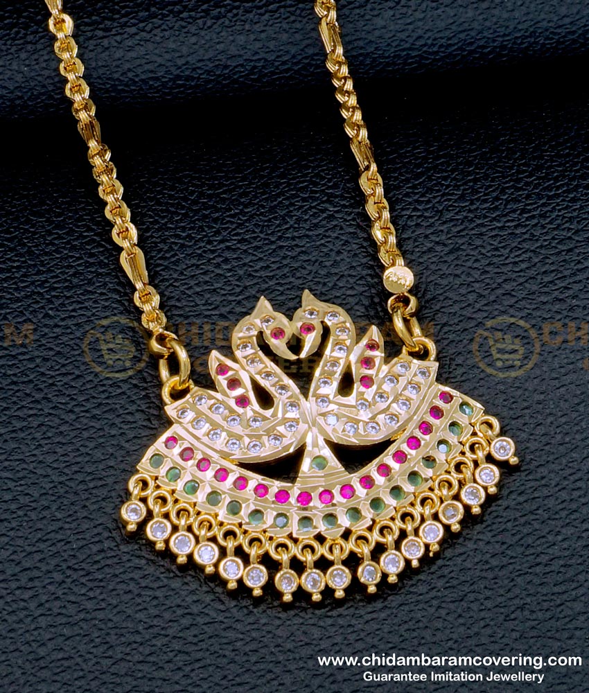 Impon Swan Dollar Chain Gold Design with Multi Stone