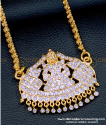 DLR187 - Gold Look White Stone Gajalakshmi Pendant with Long Chain Online