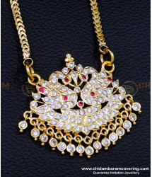 DLR207 - Unique Swan Design South Indian Gold Stone Dollar Chain Designs 