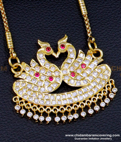 DLR209 - South Indian Jewellery Impon Stone Swan Pendant Chain Designs