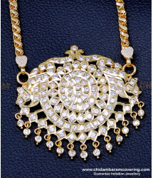 DLR245 - Latest Impon White Stone Pendant Designs with Long Chain Design