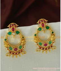 ERG086 – 1 Gram Gold CZ Ruby Emerald Stone Chandbali Earring Online