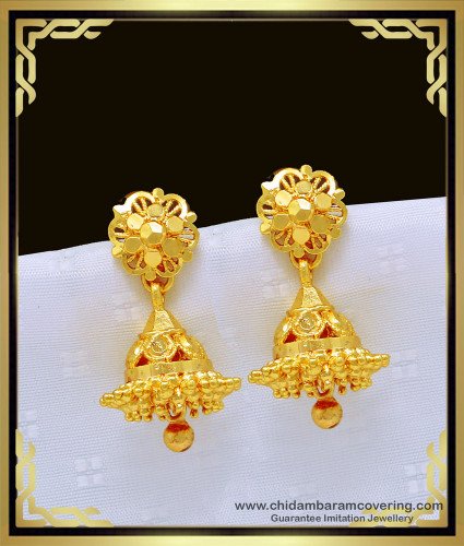ERG1001 - South Indian Traditional Daily Wear Gold Covering Daily Wear Jhumkas Earring Best Price Online