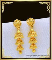 ERG1006 - Gold Design Three Layered Jhumkas Earrings Design for Female