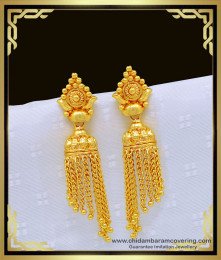 ERG1007 - Real Gold Design Hanging Chain Jhumka Earing One Gram Gold Jewellery Online