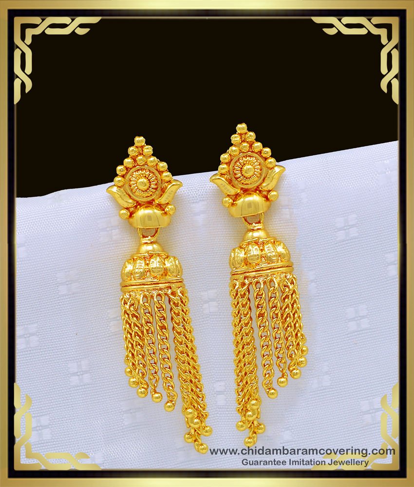 gold earring, thodu design, stunning gold jimiki, 