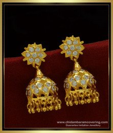 ERG1017 - Real Gold Design Full White Stone Jimiki Earrings Buy Online 