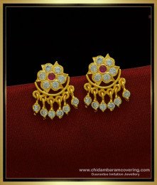 ERG1023 - Impon Flower Designs with Hanging Stone Drops Getti Metal Jewellery Online