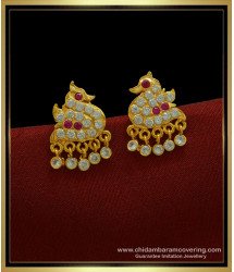 ERG1025 - Five Metal Gold Style Swan with Hanging Stone Drops Impon Ear Studs Online