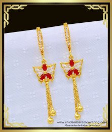 ERG1026 - Unique White and Ruby Stone Butterfly Design Hanging Earrings for Women