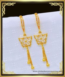 ERG1027 - Elegant One Gram Gold White Stone Butterfly Design Hanging Earrings for Girls