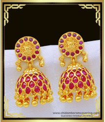 ERG1034 - One Gram Gold Real Kemp Stone Lakshmi Design Jimiki Kammal South Indian Jewelry 