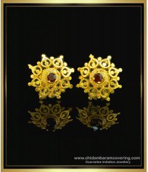 ERG1038 - Elegant Single Ruby Stone Flower Design Earrings Buy Online Shopping