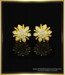 ERG1044 - Impon Real Gold Design Full White Stone One Gram Gold Five Metal Studs Online
