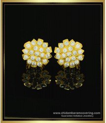 ERG1046 - Attractive Gold Look Flower Design Five Metal White Stone Stud Earring for Women