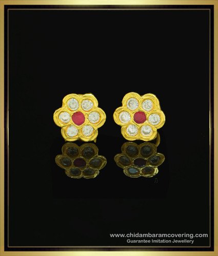 ERG1047 - Impon Jewellery Beautiful Flower Design One Gram Gold Impon Stone Earrings 