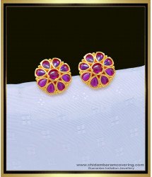 ERG1063 - Beautiful Real Kemp Stone Flower Design One Gram Gold Stud Earring for Women