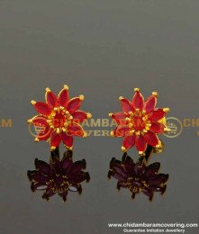 ERG107 – Party Wear Floral Design Ruby Stone Studs One Gram Gold Jewellery Online