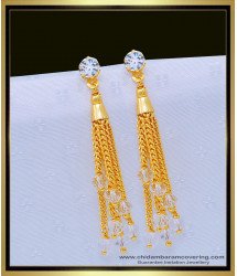 ERG1074 - Modern Long Fancy Earring Designs White Crystal with White Stone Multi Chain Earrings 