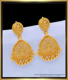 ERG1082 - 1 Gram Gold Light Weight Gold Pattern Dangle Earrings for Women