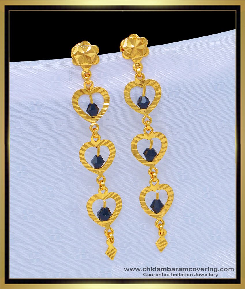 long drops, one gram earring, covering thodu,black beads earring, long earring, big earring, hanging earring, crystal earring, one gram gold jewellery,
