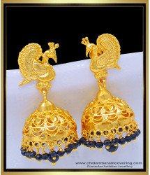 ERG1087 - Indian Bridal Black Crystal Peacock Jhumkas Earrings Design 1 Gm Gold Jewellery