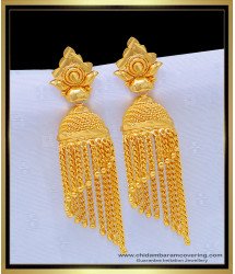 ERG1088 - Bridal Wear Real Gold Design Hanging Chain Jhumkas Earing One Gram Gold Jewellery Online
