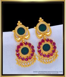 ERG1089 - Unique Kerala Style Ad Stone Green Palakka Earrings Gold Plated Jewellery Buy Online 