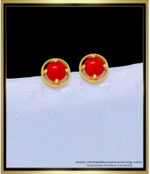 ERG1092 - Traditional Gold Design One Gram Gold Red Coral Stud Earring for Women