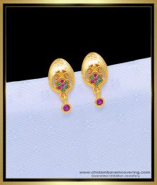ERG1096 - Elegant Multi Stone Flower Design Gold Plated Earrings for Female