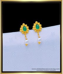 ERG1106 - Latest One Gram Gold Emerald Stone with Pearl Drops Earrings for Girls