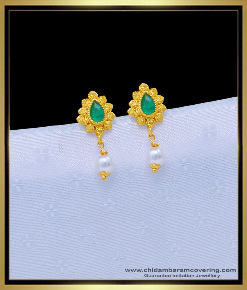 pearl earring, muthu thodu, moti earrings,one gram gold earrings, stone earrings, gold plated earring, new model earrings, 1 gram gold jewellery, one gram gold jewellery, multi stone earring, small earrings,