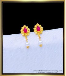 ERG1107 - Latest One Gram Gold Ruby Stone with Pearl Drops Earrings For Girls
