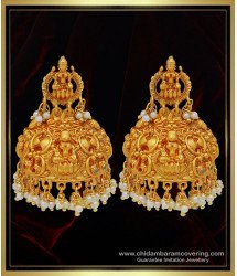 ERG1113 - Antique Temple Laxshmi Design Pearl Nagas Matte Finish Very Big Heavy Jhumkas Buy Online