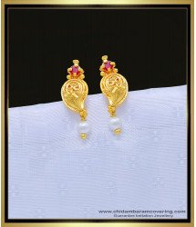 ERG1116 - Unique Gold Plated Ruby Stone Mango Design Small Pearl Drop Earring Online