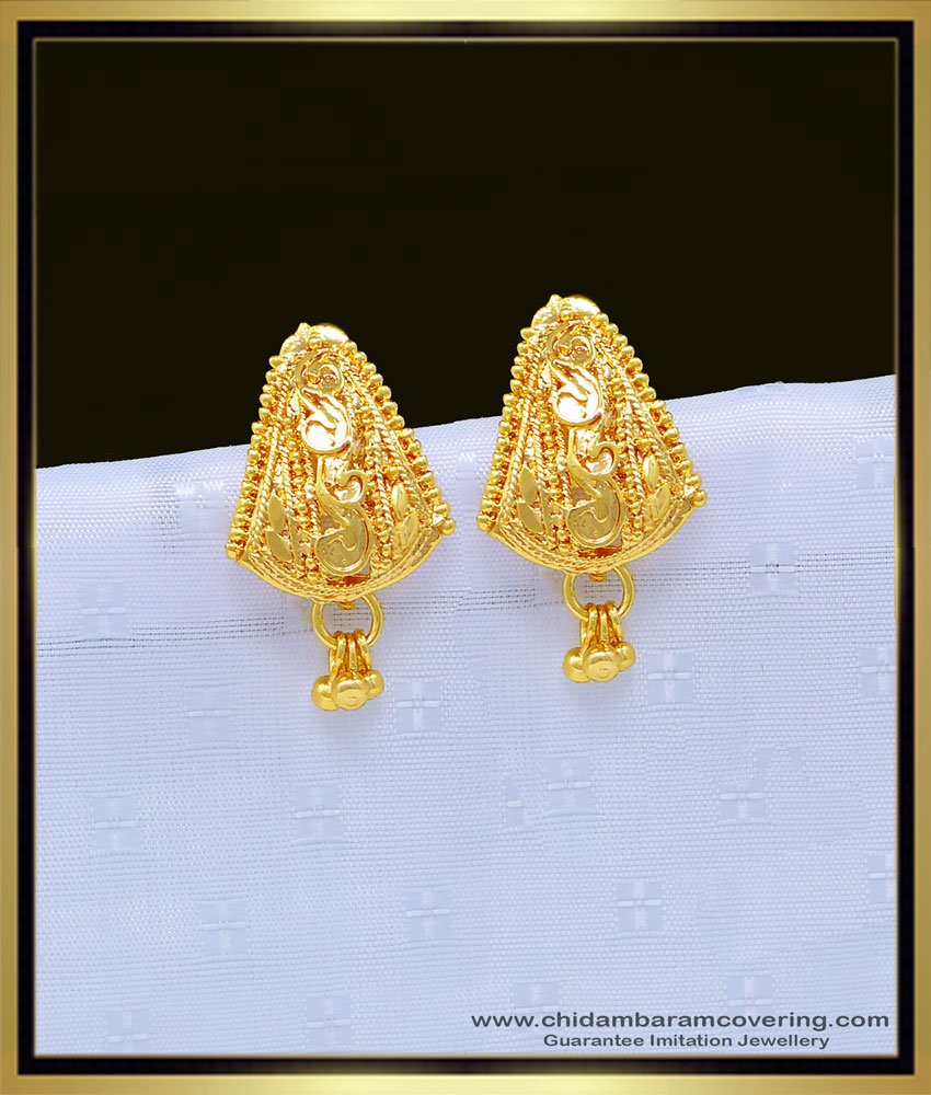 one gram gold jewellery, gold covering earring, gold design earrings, small ear studs, earrings for women, earrings online, thodu design, 