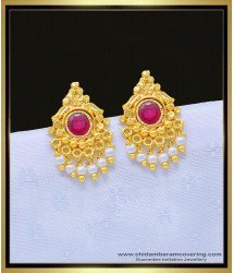 ERG1119 - Elegant Party Wear One Gram Gold High Quality Ruby Stone Pearl Studs Earring Online