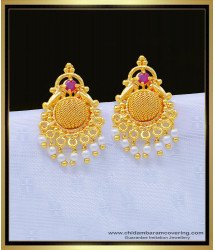 ERG1120 - New Fashion One Gram Gold High Quality Ruby Stone Pearl Earring Online