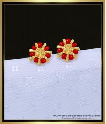 ERG1121 - Traditional Red Coral Stud Earring Pure Gold Plated Pavazham Thodu for Women