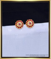 ERG1128 - High Quality American Diamond White and Ruby Stone 3 Layer Earrings Online