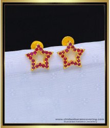 ERG1133 - Unique Party Wear Ruby Stone Star Design Gold Covering Earrings Online