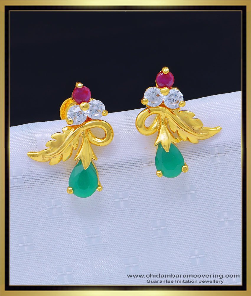 grapes design earrings, stone earring, gold earrings, multi stone earrings, kal thodu, stone thodu,  