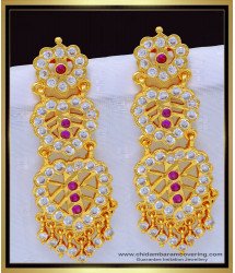 ERG1143 - Bridal Wear Gold Design Impon Two Layer Long Earrings Thick Metal Jewellery Online